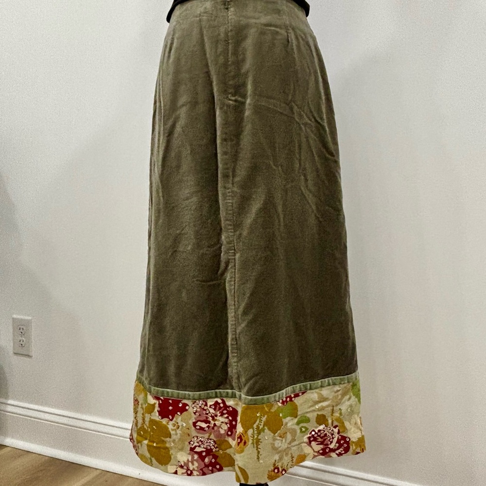 Boden velvet Olive Green Midi Skirt Boho Vintage